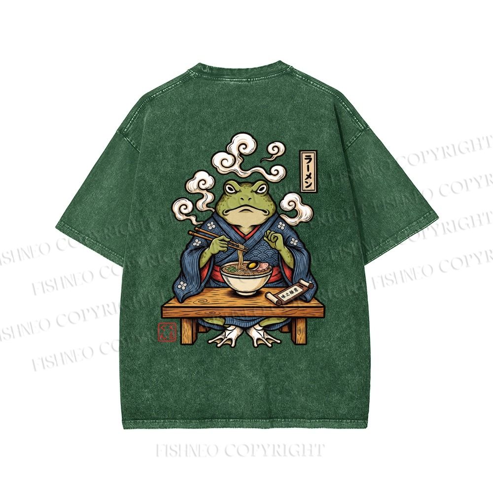 Unisex Ramen Frog Printed Washed Tee