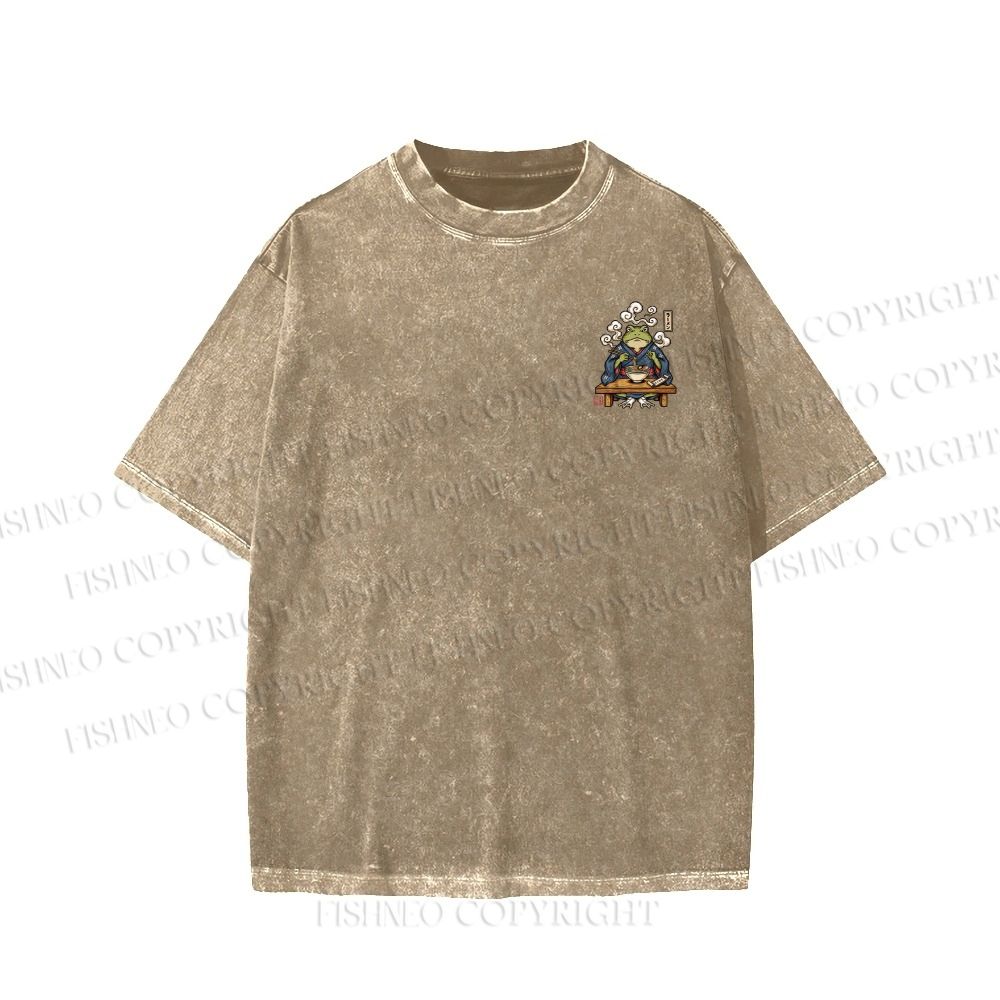 Unisex Ramen Frog Printed Washed Tee