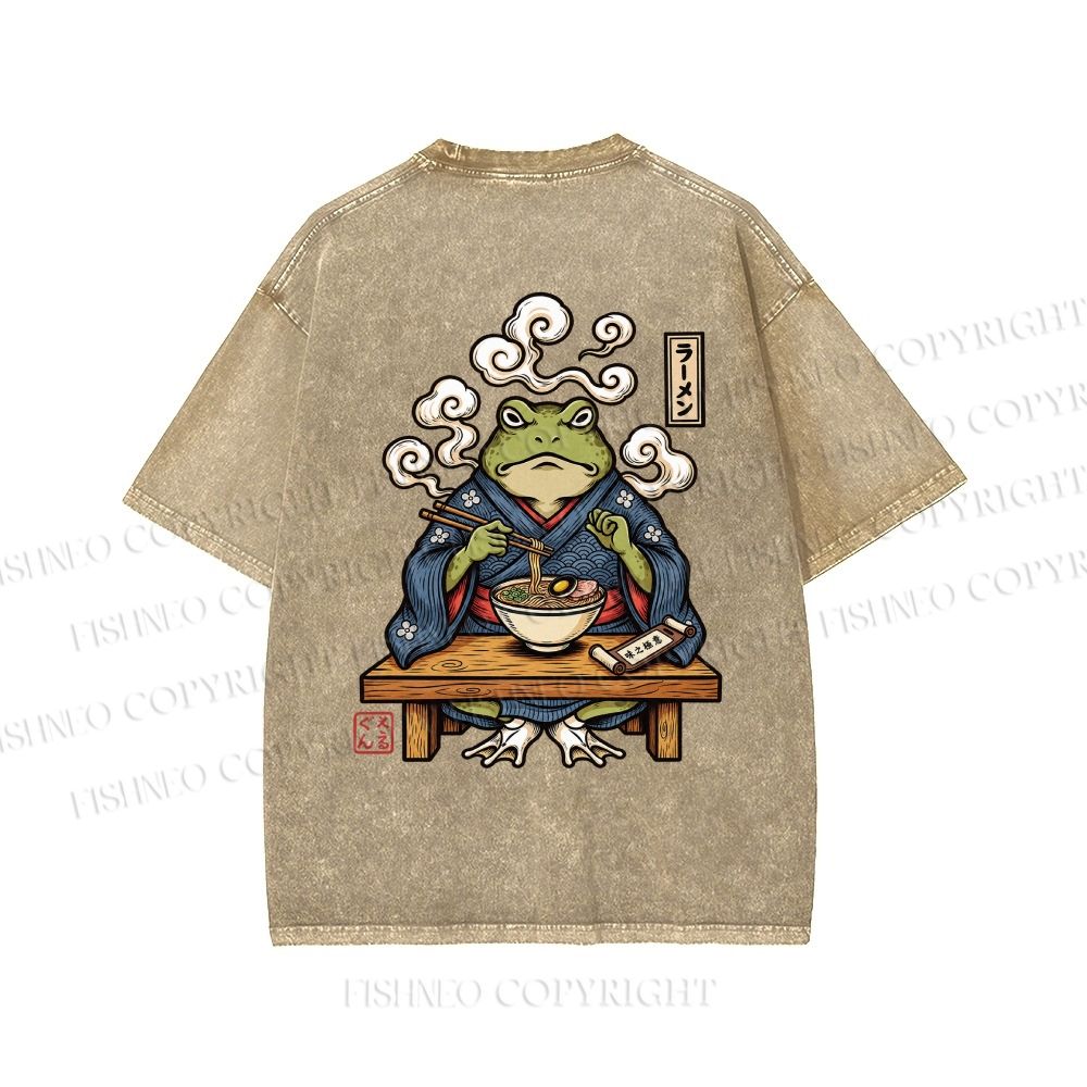 Unisex Ramen Frog Printed Washed Tee
