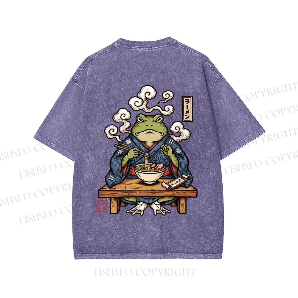 Unisex Ramen Frog Printed Washed Tee