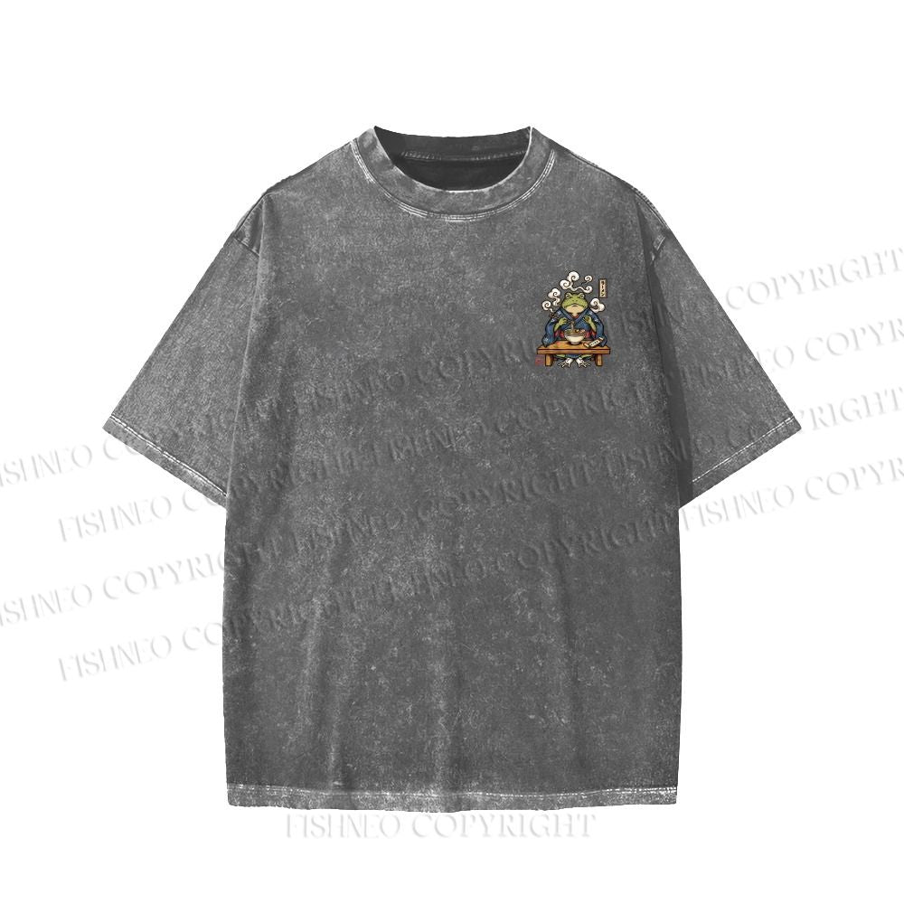Unisex Ramen Frog Printed Washed Tee