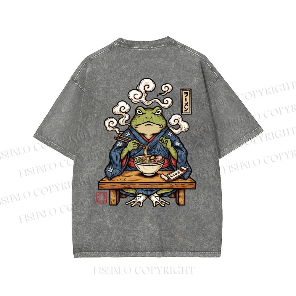 Unisex Ramen Frog Printed Washed Tee