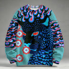 Fire Leopard Round Neck Raglan Sweater