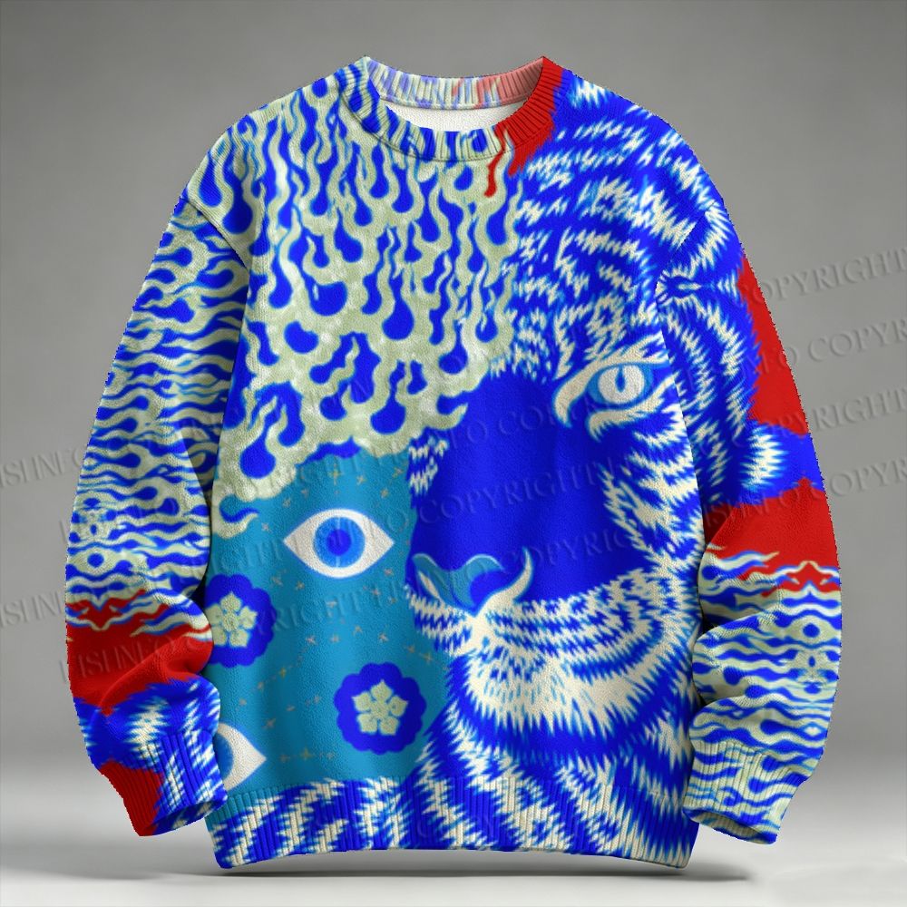 Fire Tiger Round Neck Raglan Sweater Raglan Sweater
