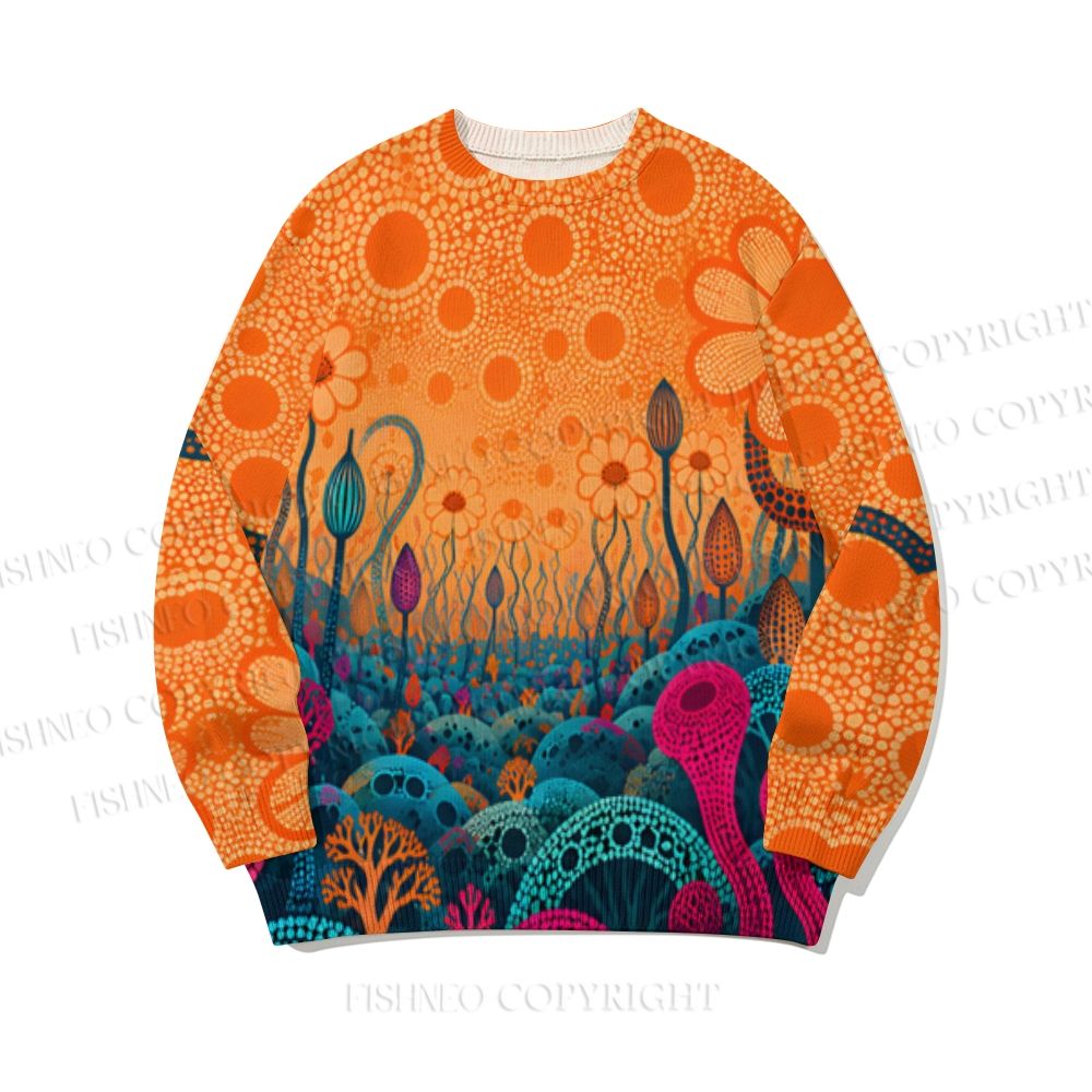 Surrealist Dreamlike Plants and Landscape Gardens Yayoi Kusama Style Core-spun yarn long-sleeve sweater
