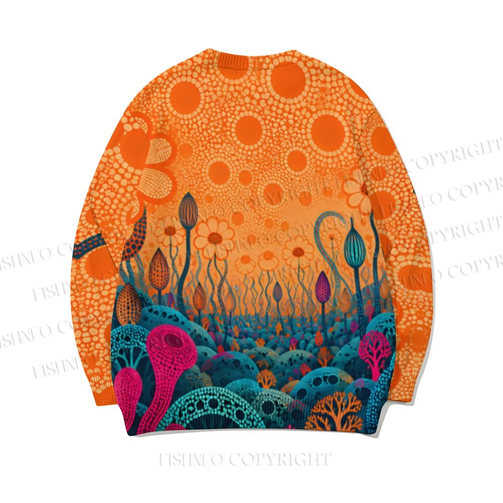 Surrealist Dreamlike Plants and Landscape Gardens Yayoi Kusama Style Core-spun yarn long-sleeve sweater