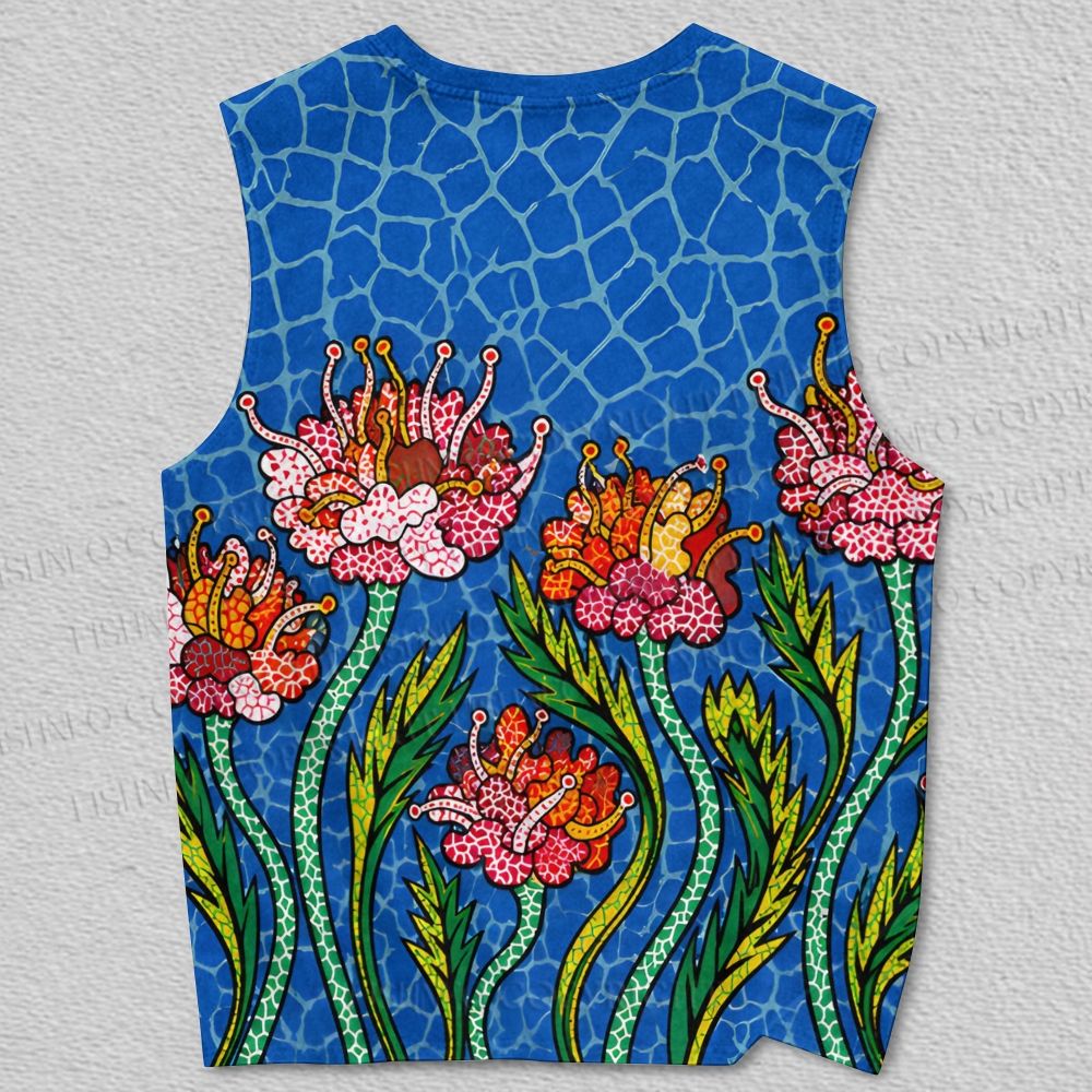 Unisex Yayoi Kusama Style Flowers Printed Tank Top