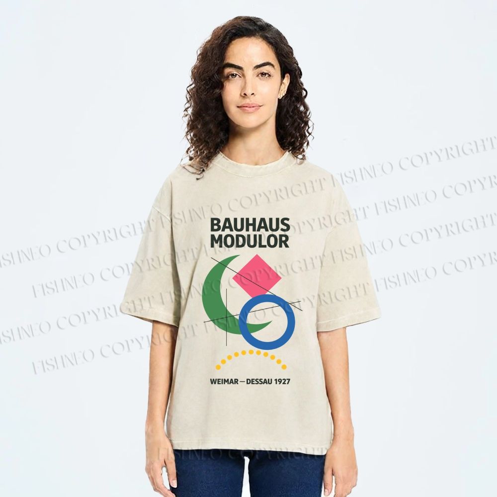 Unisex Bauhaus Geometric Printed Washed Tee