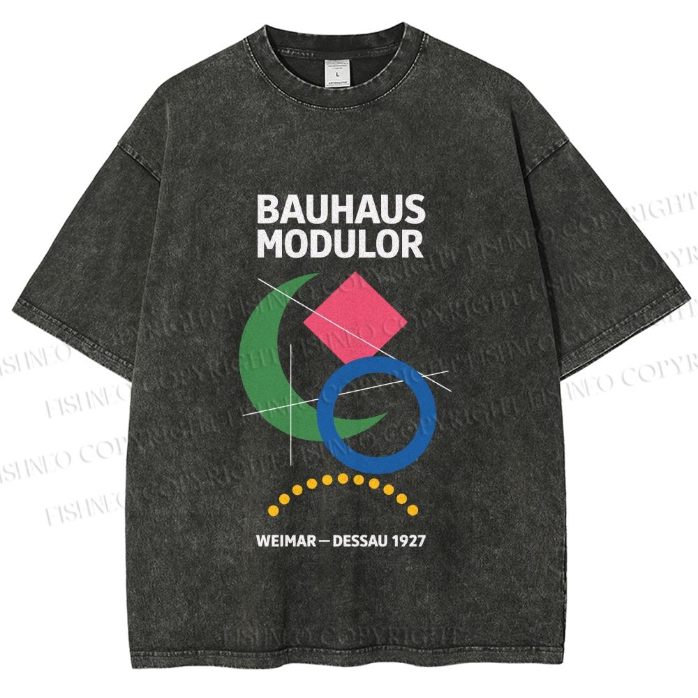 Unisex Bauhaus Geometric Printed Washed Tee