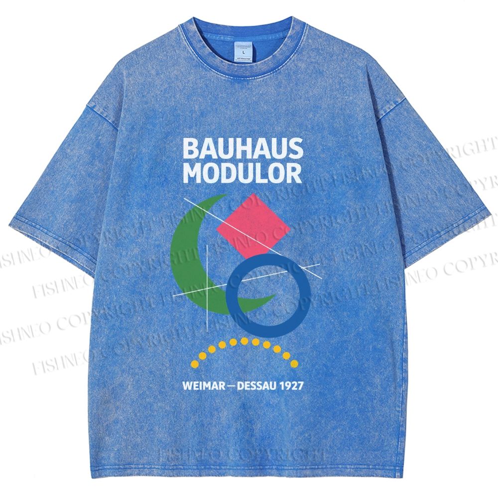 Unisex Bauhaus Geometric Printed Washed Tee