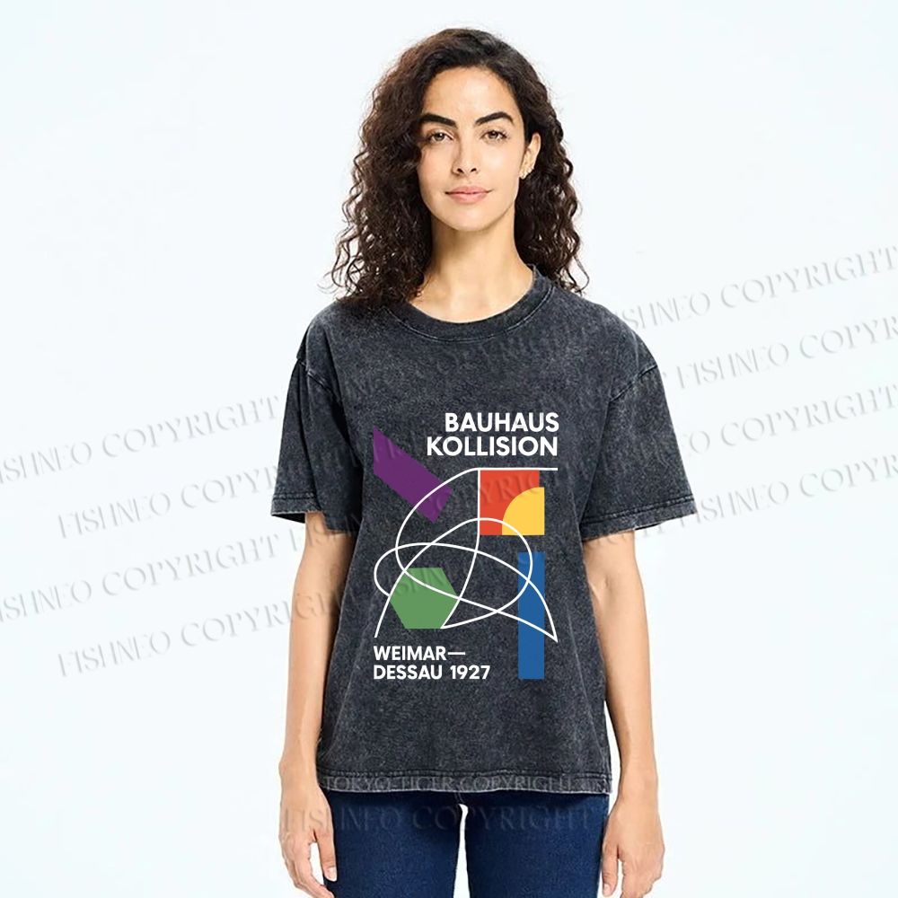 Unisex Bauhaus Geometric Printed Washed Tee