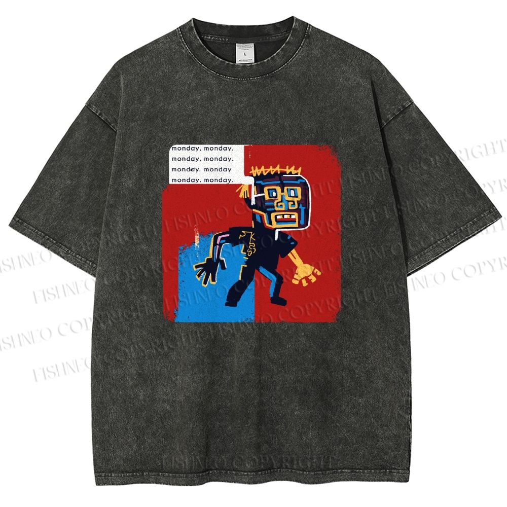 Unisex Jean-Michel Basquiat Graffiti Printed Washed Tee