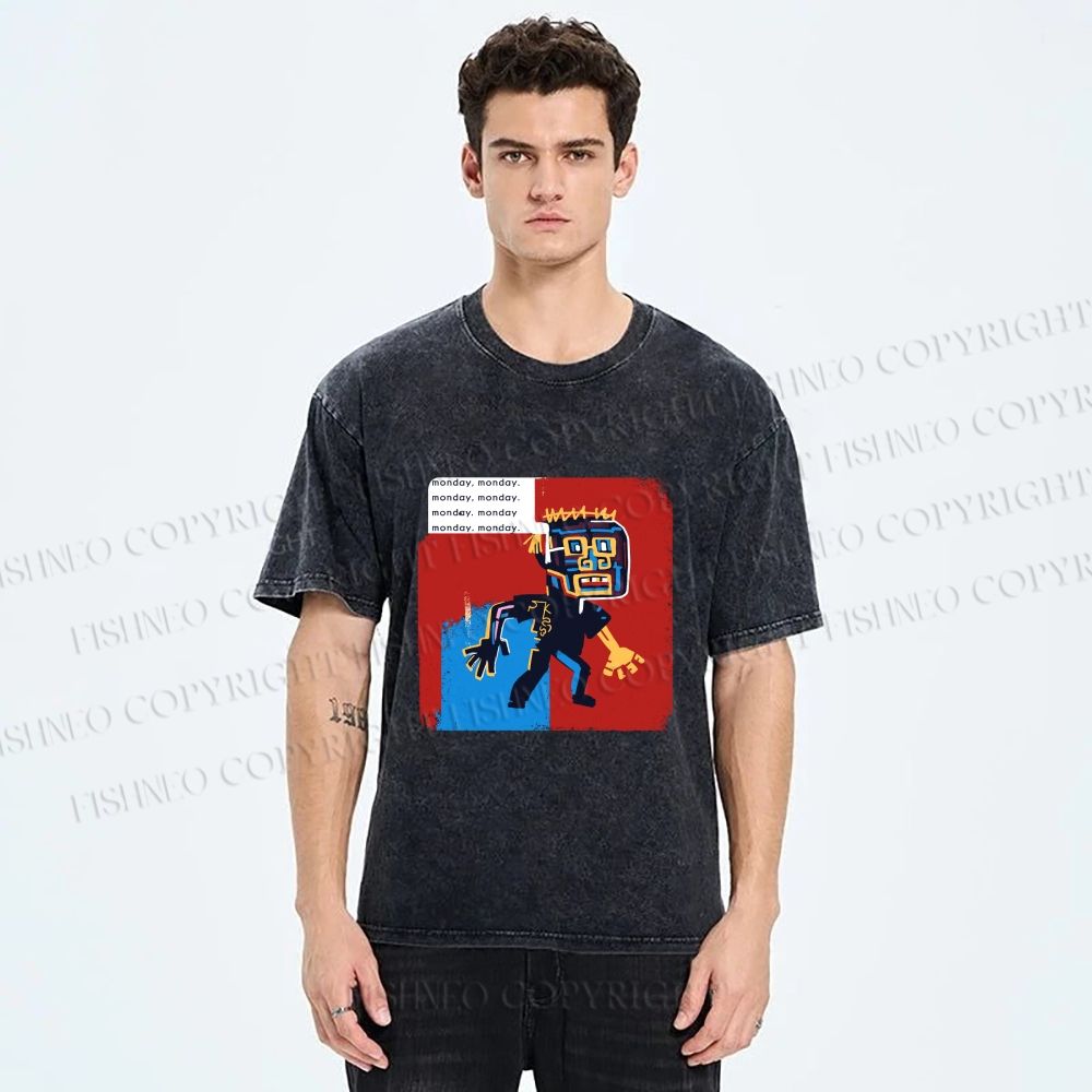 Unisex Jean-Michel Basquiat Graffiti Printed Washed Tee