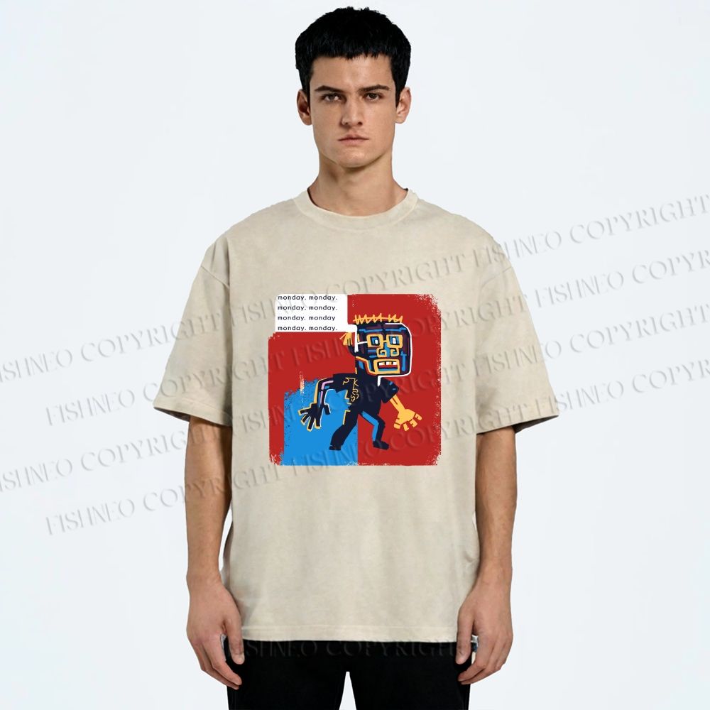 Unisex Jean-Michel Basquiat Graffiti Printed Washed Tee
