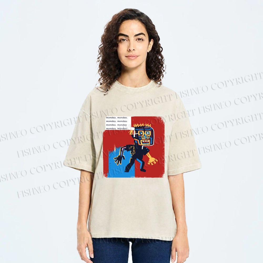 Unisex Jean-Michel Basquiat Graffiti Printed Washed Tee