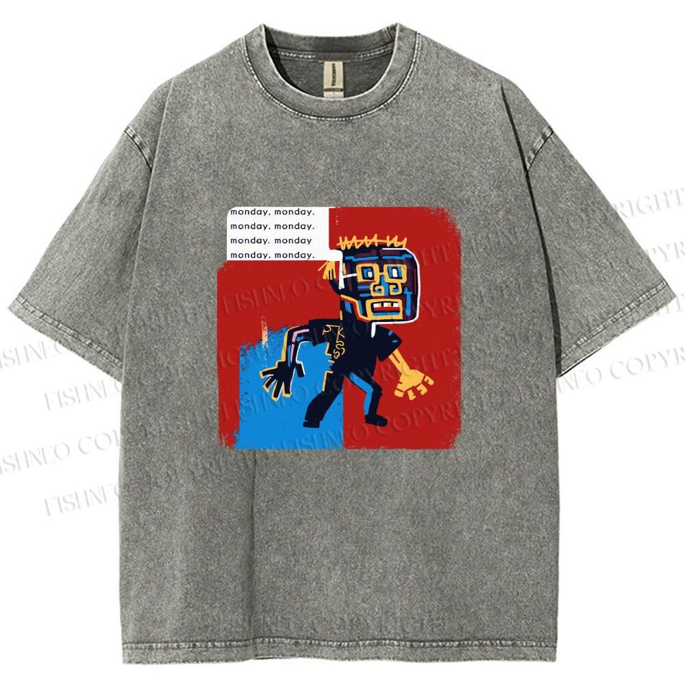 Unisex Jean-Michel Basquiat Graffiti Printed Washed Tee