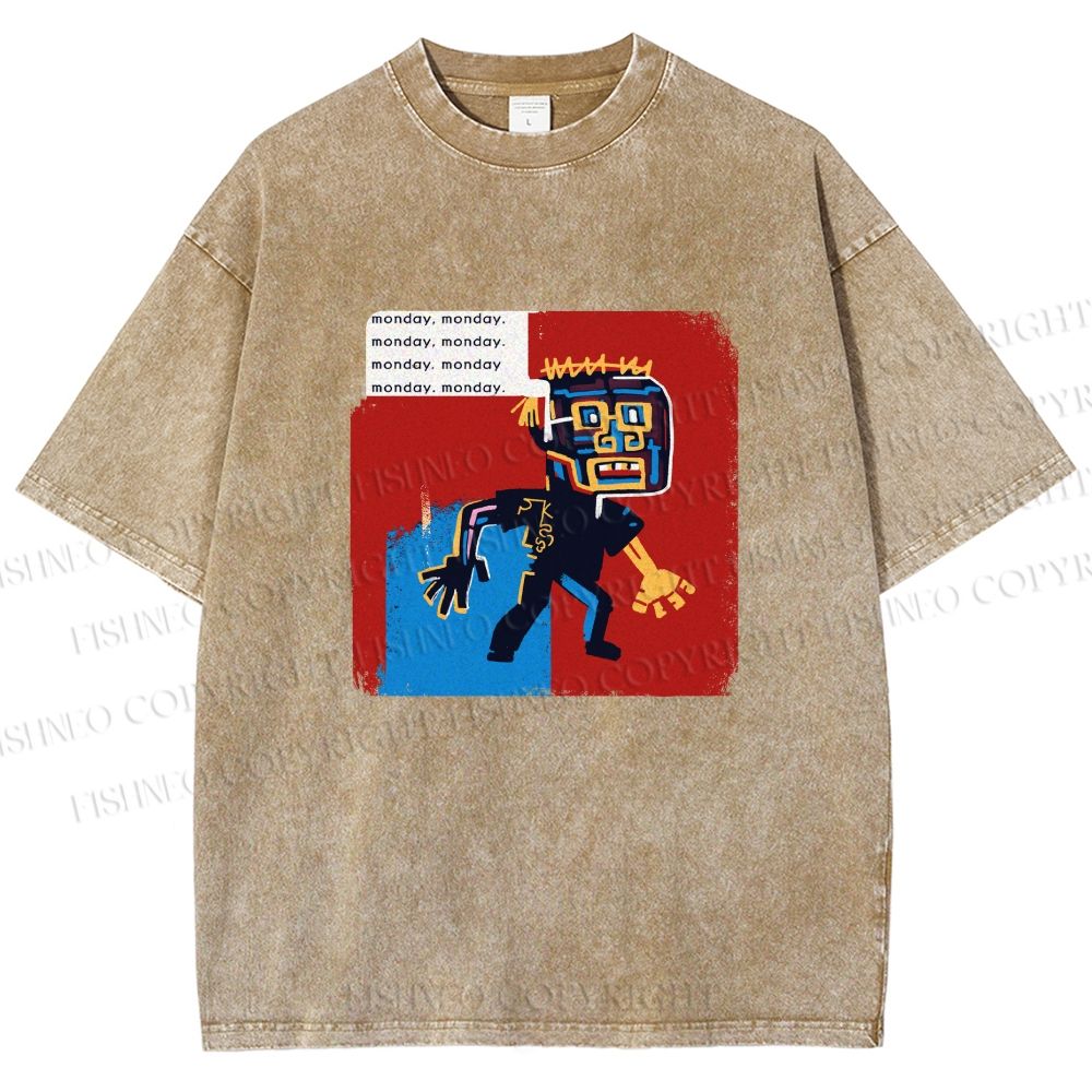 Unisex Jean-Michel Basquiat Graffiti Printed Washed Tee
