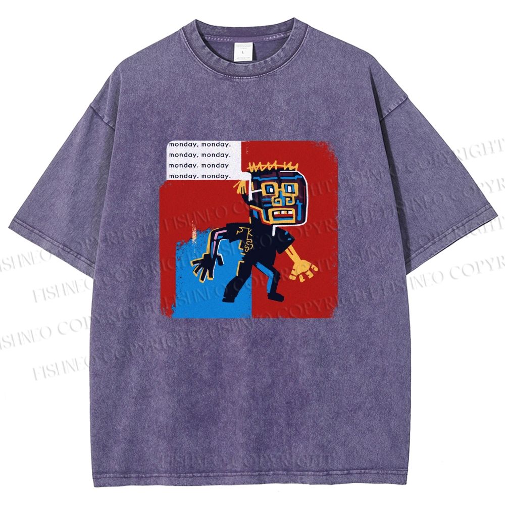 Unisex Jean-Michel Basquiat Graffiti Printed Washed Tee