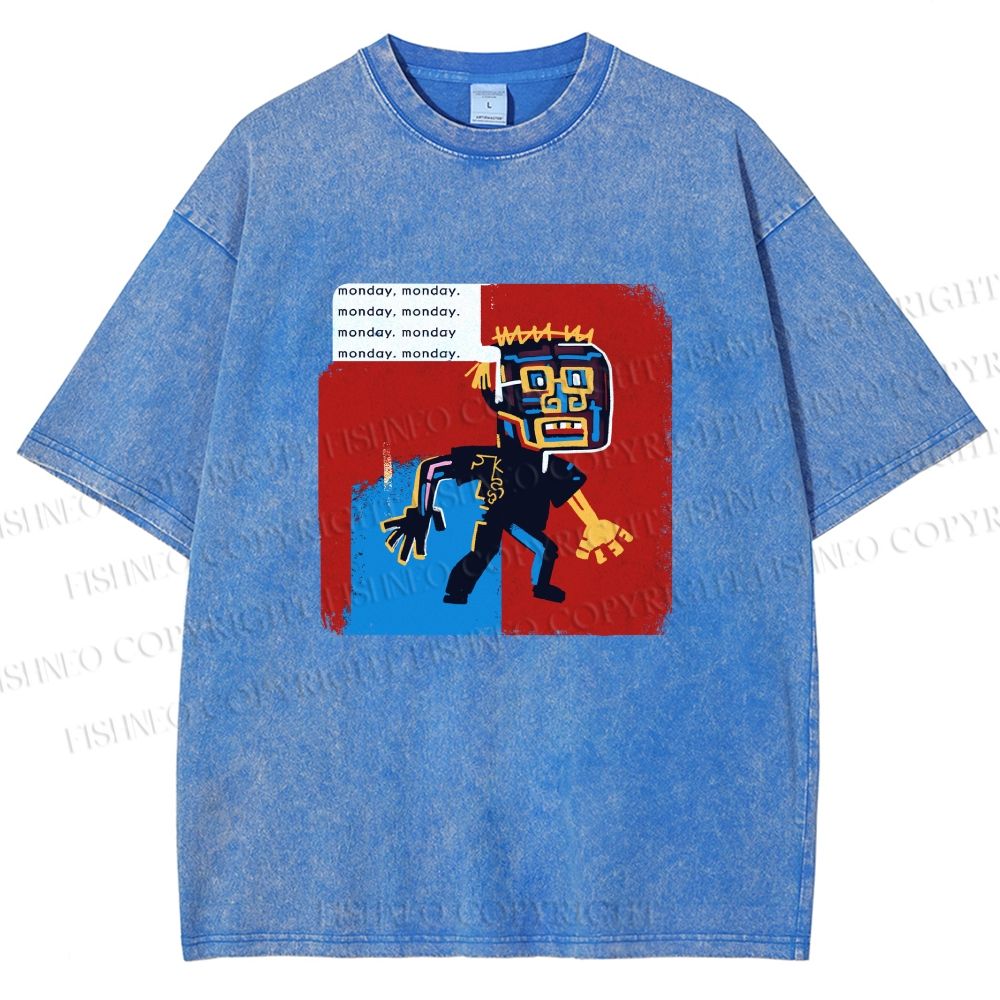 Unisex Jean-Michel Basquiat Graffiti Printed Washed Tee