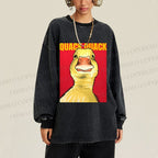 Unisex Giant Duck Quack Quack Casual Washed Printed Long Sleeve T-shirt