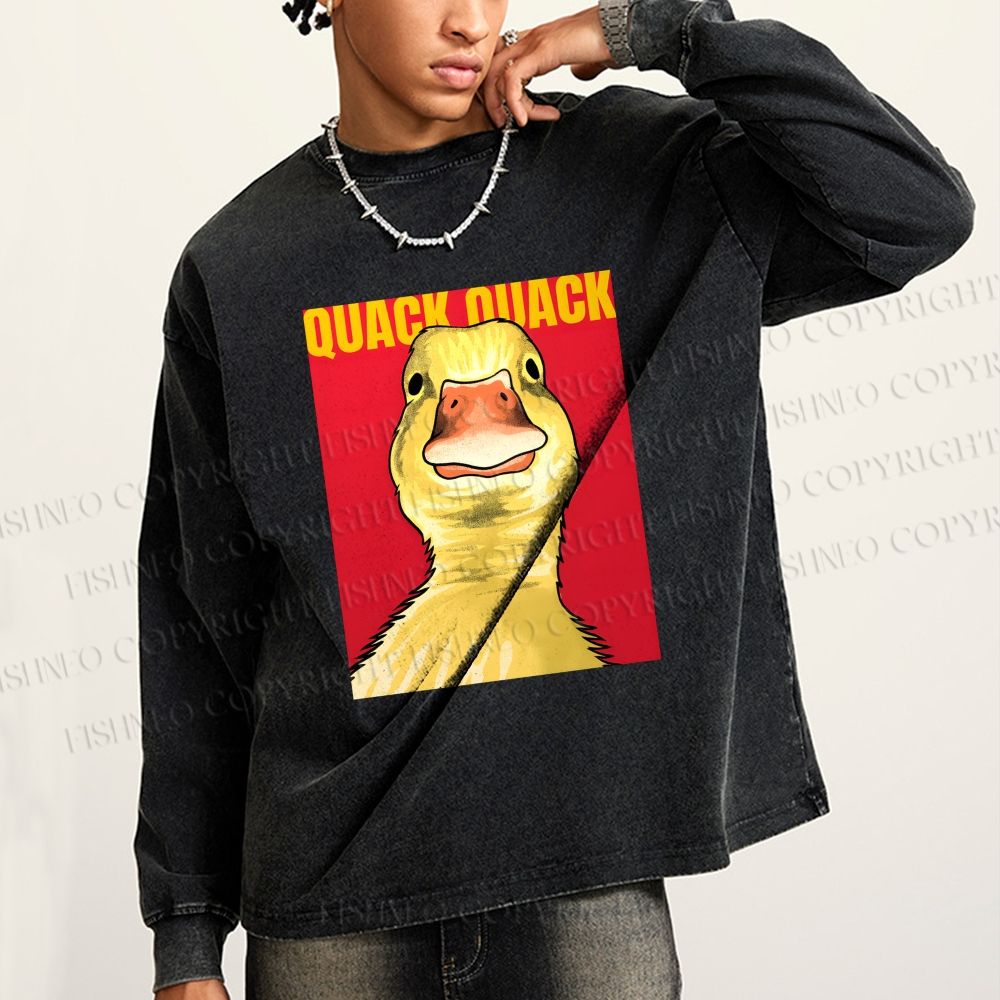 Unisex Giant Duck Quack Quack Casual Washed Printed Long Sleeve T-shirt