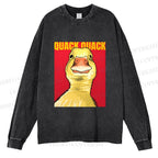Unisex Giant Duck Quack Quack Casual Washed Printed Long Sleeve T-shirt