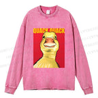Unisex Giant Duck Quack Quack Casual Washed Printed Long Sleeve T-shirt