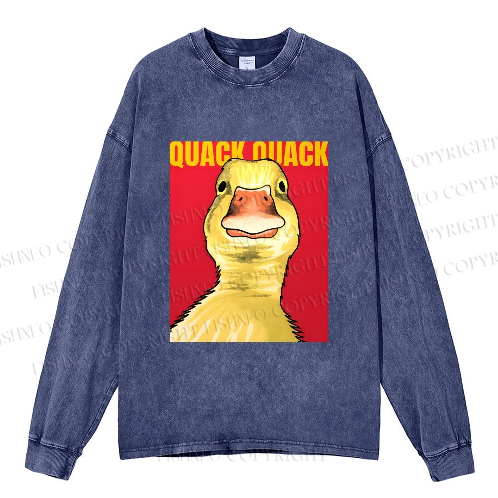 Unisex Giant Duck Quack Quack Casual Washed Printed Long Sleeve T-shirt