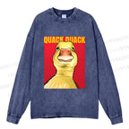 Unisex Giant Duck Quack Quack Casual Washed Printed Long Sleeve T-shirt