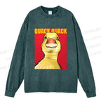 Unisex Giant Duck Quack Quack Casual Washed Printed Long Sleeve T-shirt