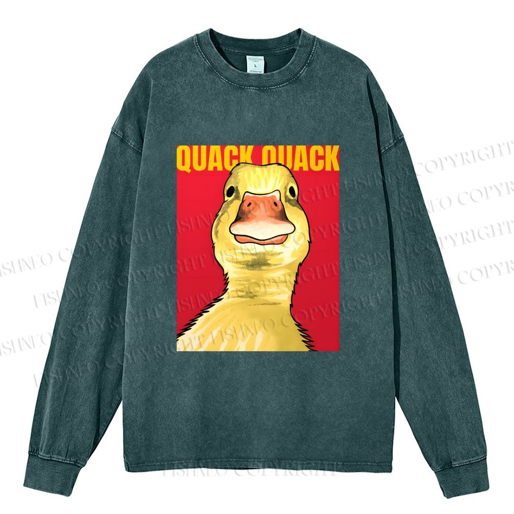 Unisex Giant Duck Quack Quack Casual Washed Printed Long Sleeve T-shirt