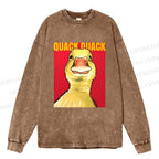 Unisex Giant Duck Quack Quack Casual Washed Printed Long Sleeve T-shirt