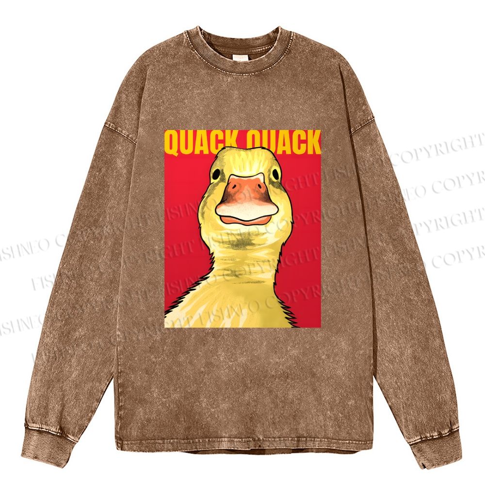 Unisex Giant Duck Quack Quack Casual Washed Printed Long Sleeve T-shirt