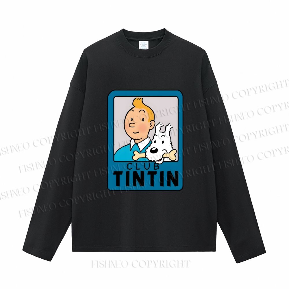 Unisex Tintin Club Casual Cotton Printed Long Sleeve T-shirt