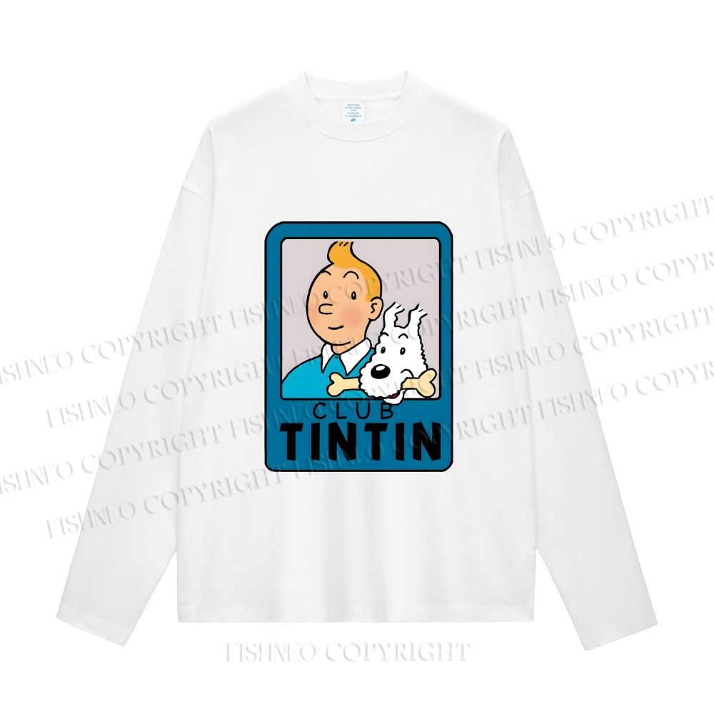 Unisex Tintin Club Casual Cotton Printed Long Sleeve T-shirt
