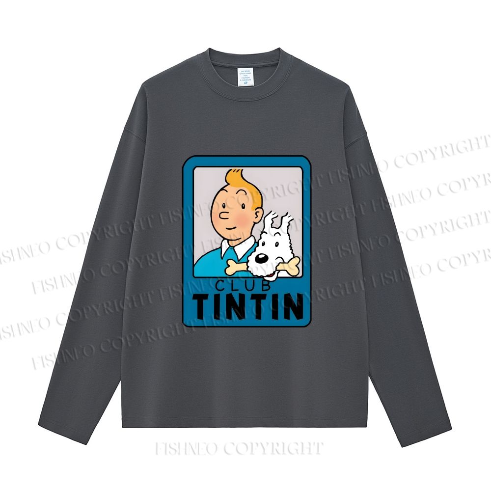 Unisex Tintin Club Casual Cotton Printed Long Sleeve T-shirt