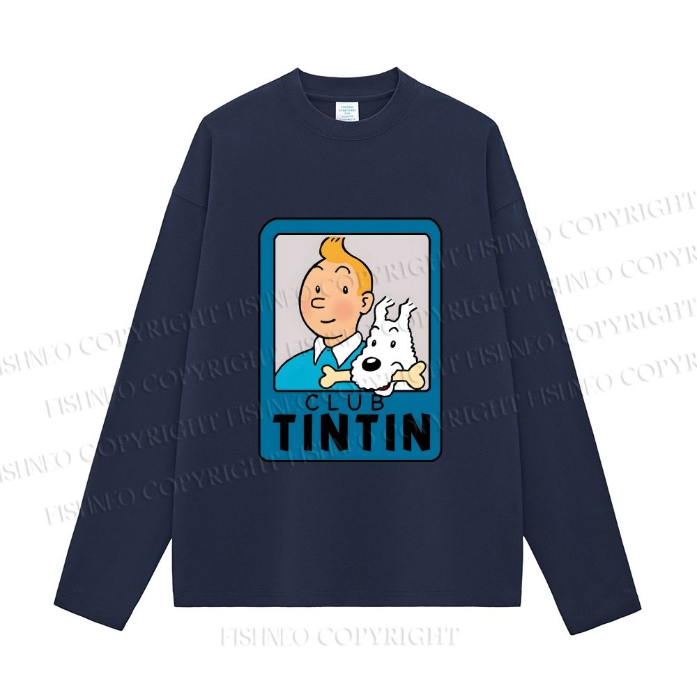 Unisex Tintin Club Casual Cotton Printed Long Sleeve T-shirt