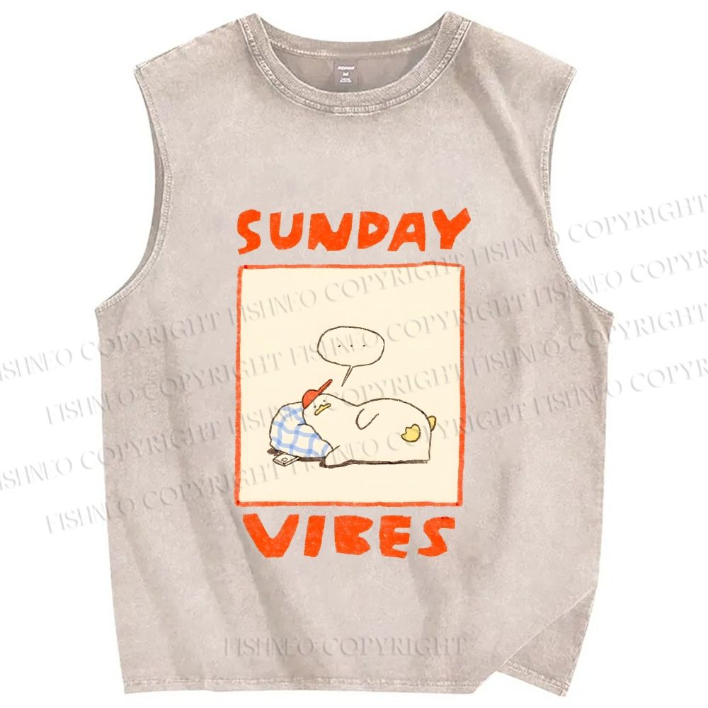 Unisex Chubby Duck in Sunday Vibes Printed Washed Tank Top