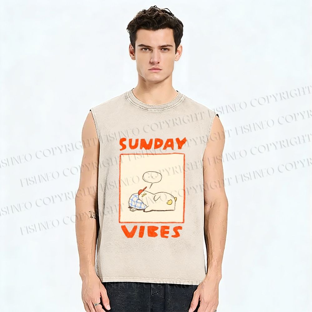 Unisex Chubby Duck in Sunday Vibes Printed Washed Tank Top