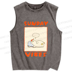 Unisex Chubby Duck in Sunday Vibes Printed Washed Tank Top