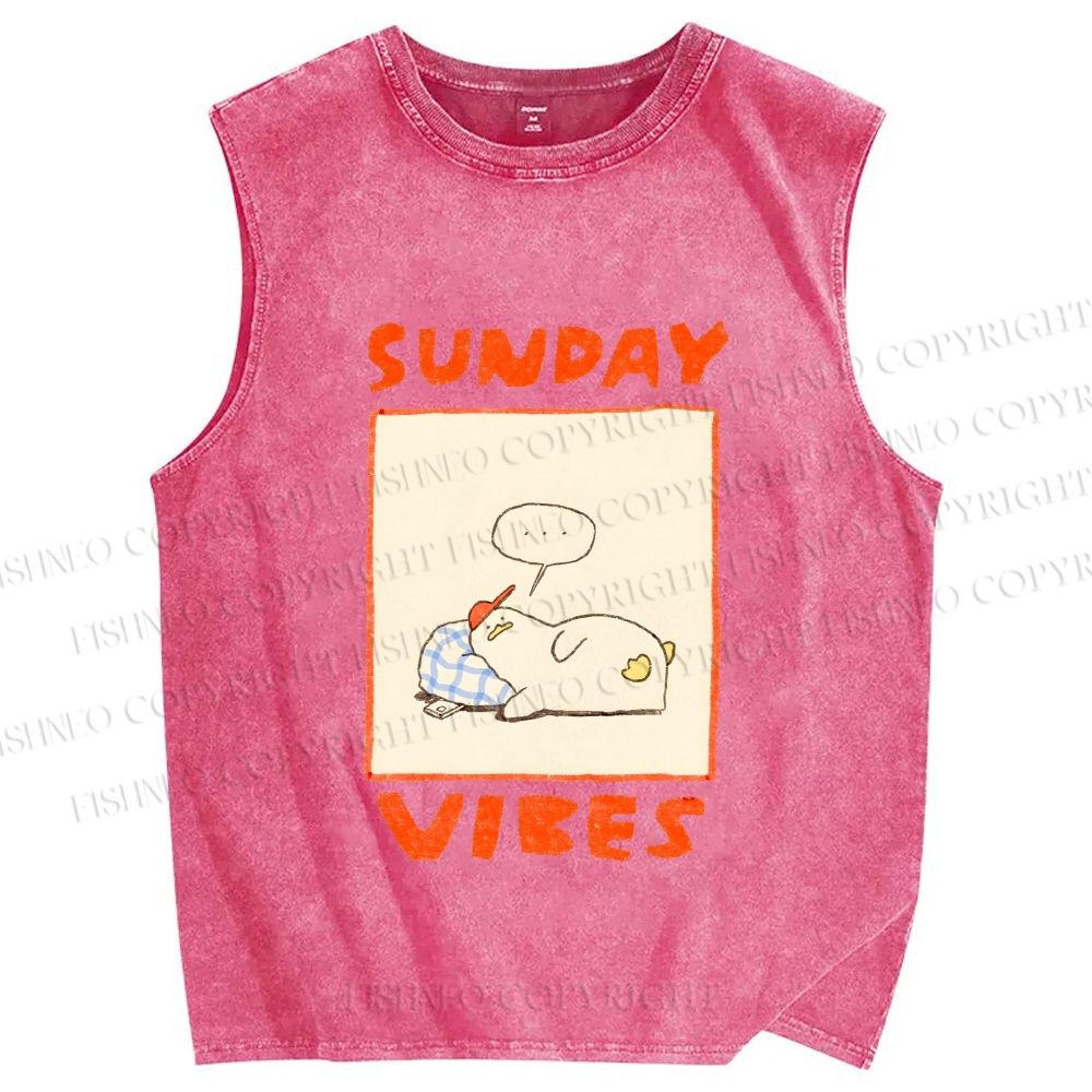 Unisex Chubby Duck in Sunday Vibes Printed Washed Tank Top
