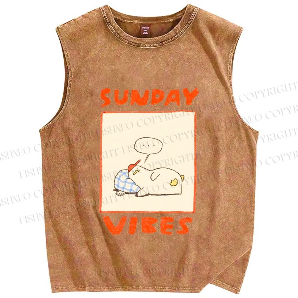 Unisex Chubby Duck in Sunday Vibes Printed Washed Tank Top