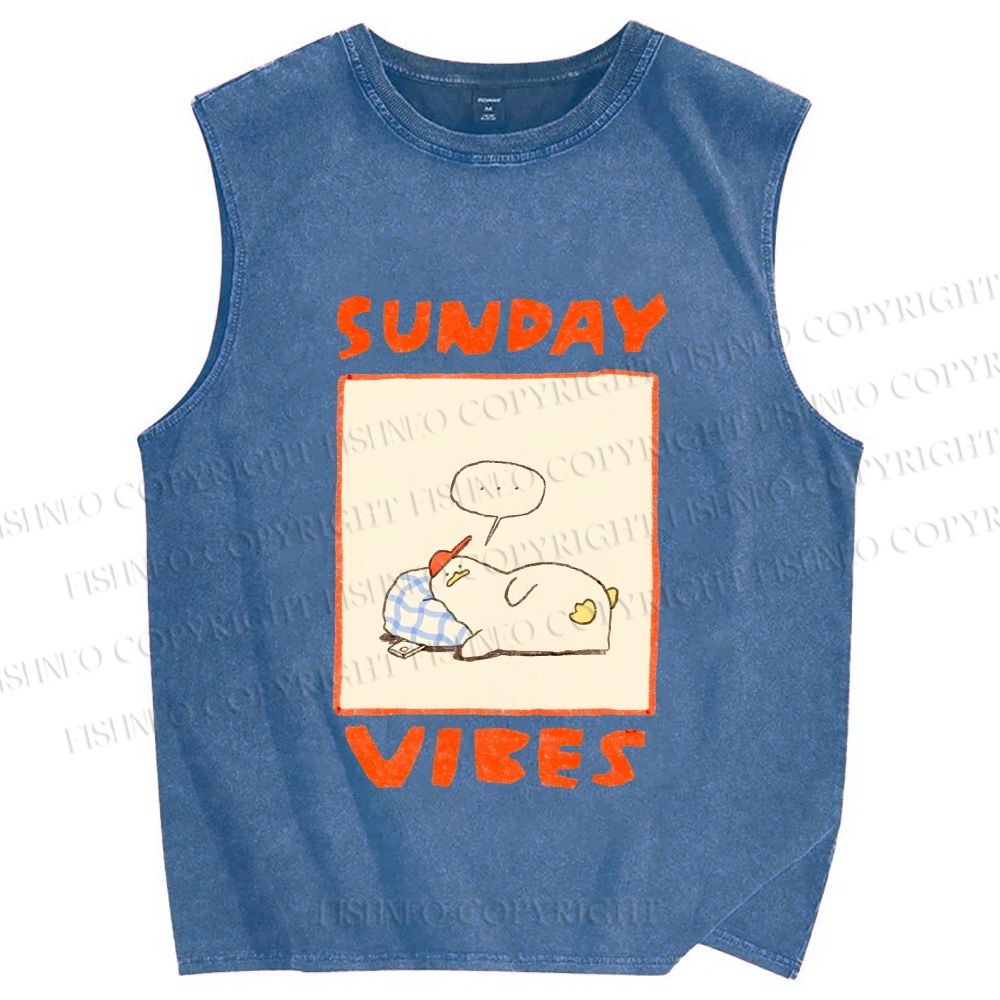 Unisex Chubby Duck in Sunday Vibes Printed Washed Tank Top