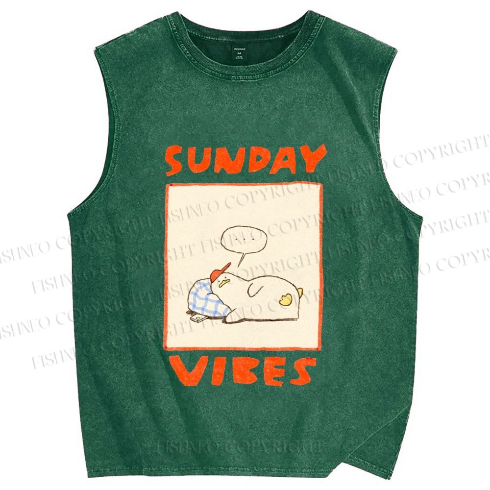 Unisex Chubby Duck in Sunday Vibes Printed Washed Tank Top