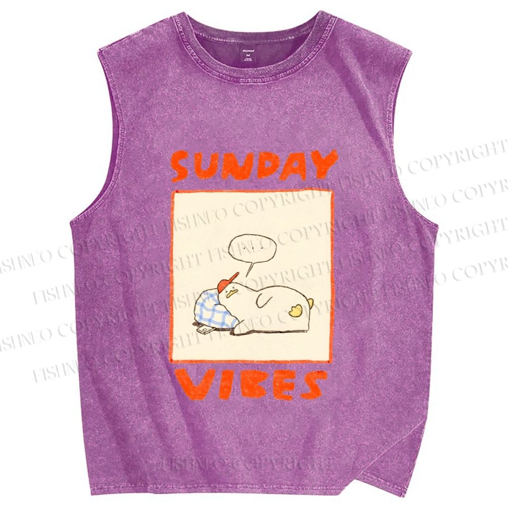 Unisex Chubby Duck in Sunday Vibes Printed Washed Tank Top