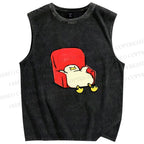Unisex Chubby Duck Slide off the Sofa Printed Washed Tank Top