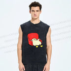 Unisex Chubby Duck Slide off the Sofa Printed Washed Tank Top
