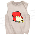 Unisex Chubby Duck Slide off the Sofa Printed Washed Tank Top