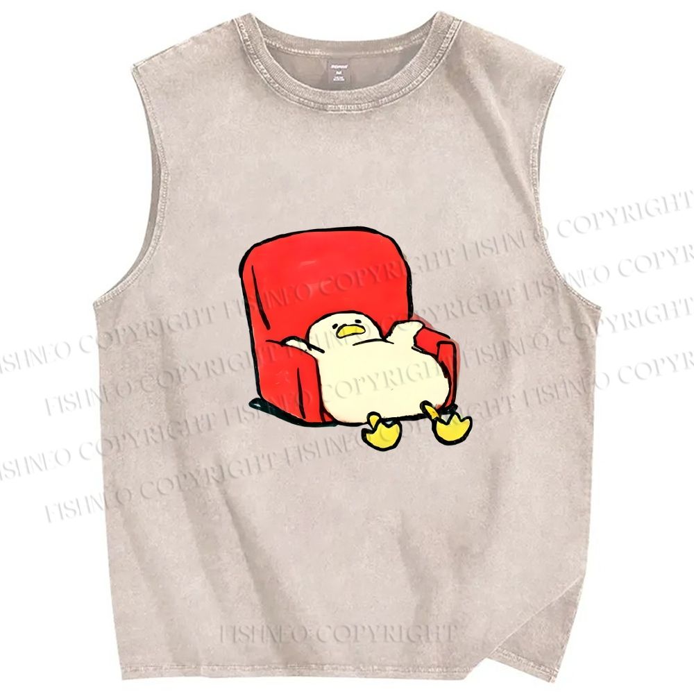 Unisex Chubby Duck Slide off the Sofa Printed Washed Tank Top