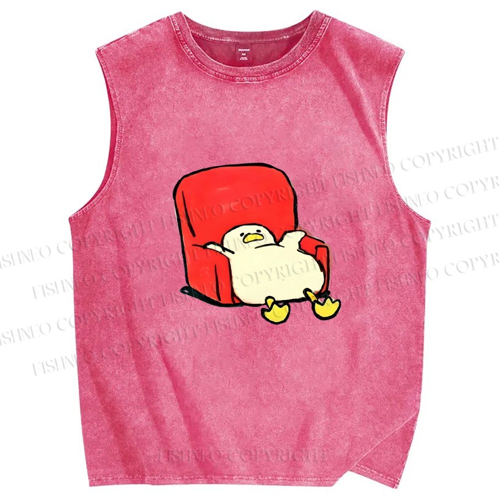 Unisex Chubby Duck Slide off the Sofa Printed Washed Tank Top